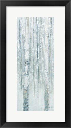 Framed Birches in Winter Blue Gray Panel I Print