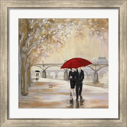Framed Romantic Paris III Red Umbrella Print