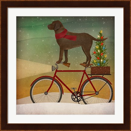 Framed Brown Lab on Bike Christmas Print