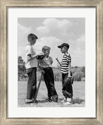 Framed 1950s Boys Baseball Holding Bat Print