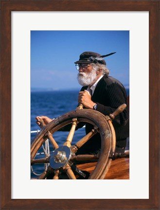 Framed 1990S Bearded Man At Wheel Of Ship Print