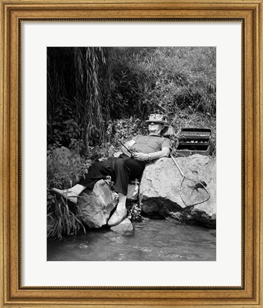 Framed 1950s Lazy Fisherman Lying Back Print
