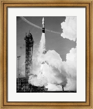 Framed 1960s Missile Taking Off From Launch Pad Print
