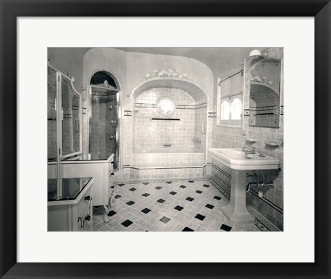 Framed 1920s Interior Upscale Tiled Bathroom Print