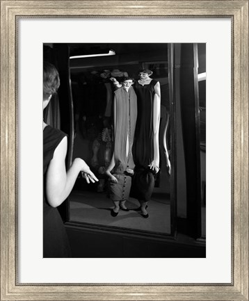Framed 1950s Young Women Looking At Distorted Reflection Print