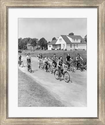 Framed 1950s Group Of  Boys And Girls Riding Bicycles Print