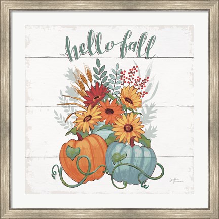 Framed Fall Fun II - Gray and Blue Pumpkin Print