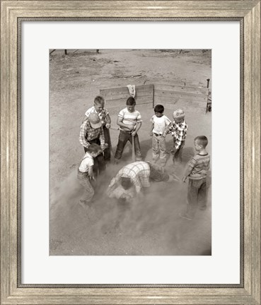 Framed 1950s Boys Fight In Sand Lot On Baseball Field Print