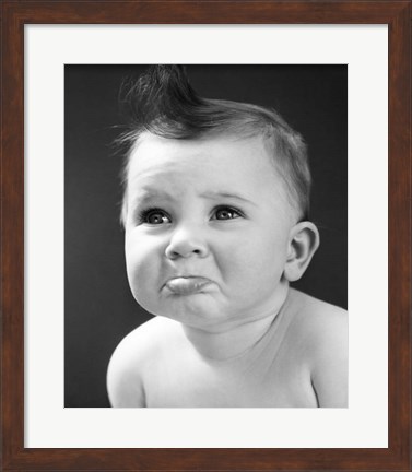 Framed 1940s Sad Baby With Pouting Lips Print