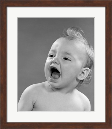 Framed 1970s Baby Head And Mouth Open Crying Print