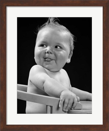 Framed 1950s 1940s Baby In High Chair Making Funny Facial Expression Print