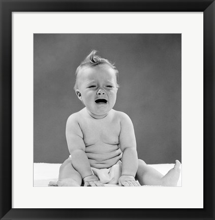 Framed 1950s Crying Baby Seated With Distressed Expression? Print