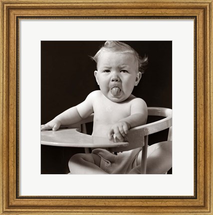 Framed 1930s 1940s Baby Sticking Tongue Out Print
