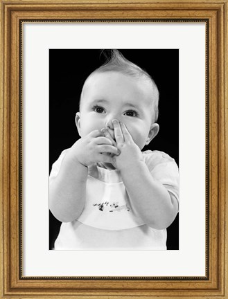Framed 1950s Baby Covering Mouth With Hands Print