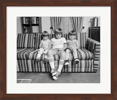 Framed 1970s Three Siblings Sitting On Couch Print