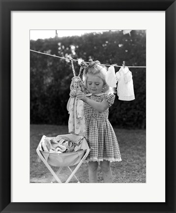 Framed 1940s 1950s Girl Gingham Dress Hanging Print