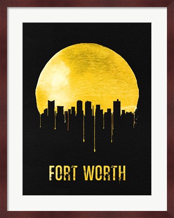 Framed Fort Worth Skyline Yellow Print