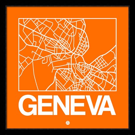 Framed Orange Map of Geneva Print