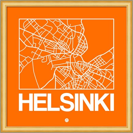 Framed Orange Map of Helsinki Print