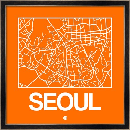 Framed Orange Map of Seoul Print