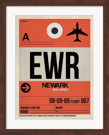 Framed EWR Newark Luggage Tag I Print