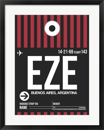 Framed EZE Buenos Aires Luggage Tag II Print