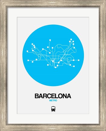 Framed Barcelona Blue Subway Map Print