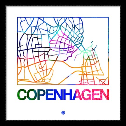 Framed Copenhagen Watercolor Street Map Print