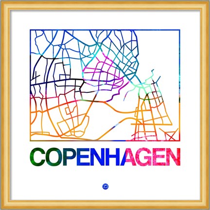 Framed Copenhagen Watercolor Street Map Print