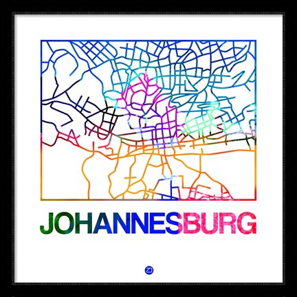 Framed Johannesburg Watercolor Street Map Print