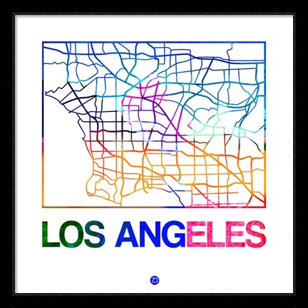 Framed Los Angeles Watercolor Street Map Print