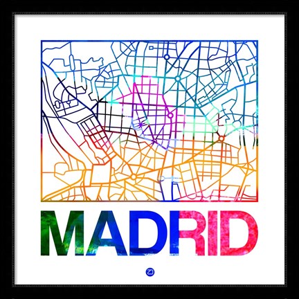Framed Madrid Watercolor Street Map Print