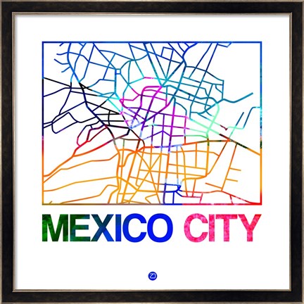 Framed Mexico City Watercolor Street Map Print