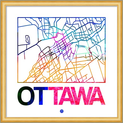 Framed Ottawa Watercolor Street Map Print