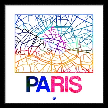 Framed Paris Watercolor Street Map Print