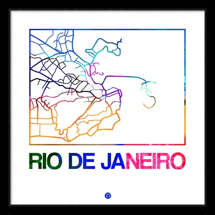 Framed Rio De Janeiro Watercolor Street Map Print