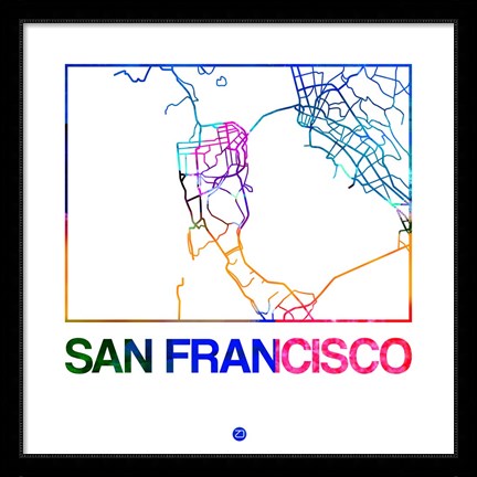 Framed San Francisco Watercolor Street Map Print