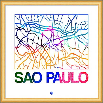 Framed Sao Paulo Watercolor Street Map Print