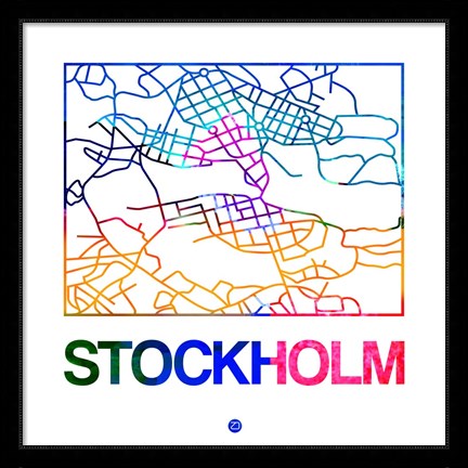 Framed Stockholm Watercolor Street Map Print