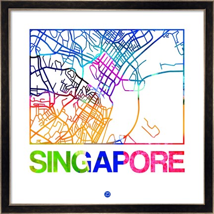 Framed Singapore Watercolor Street Map Print