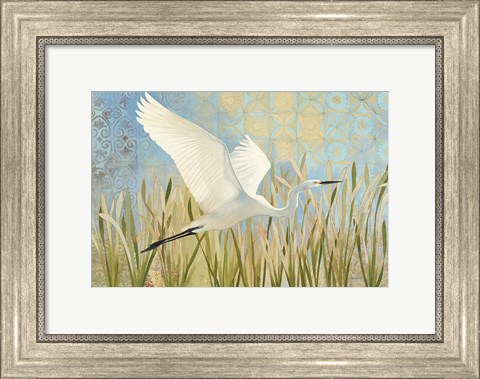 Framed Snowy Egret in Flight v2 Print