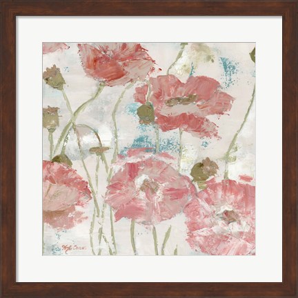 Framed Poppies in the Wind Blush Square Print