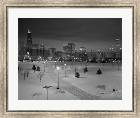 Framed Snowy Chicago Skyline Print