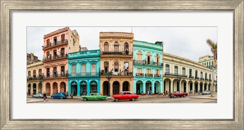 Framed Cars in Front of Colorful Houses, Havana, Cuba Print