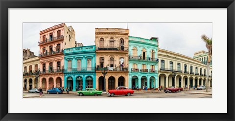 Framed Cars in Front of Colorful Houses, Havana, Cuba Print
