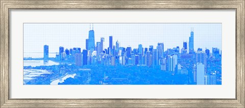 Framed Skyline of Chicago in Blue Print