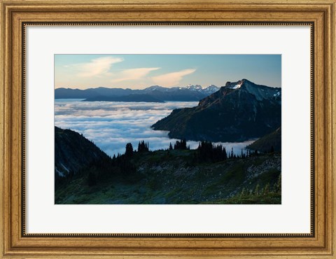 Framed Scenic View of Mountains, Mount Rainier National Park, Washington State Print
