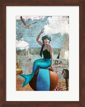 Framed Beach Ball Mermaid Print