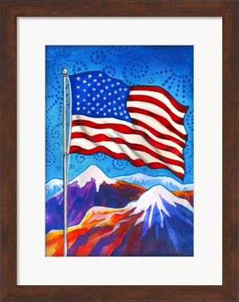 Framed American Flag - Mountains Print