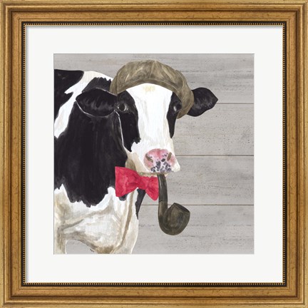 Framed Intellectual Animals II Cow and Pipe Print